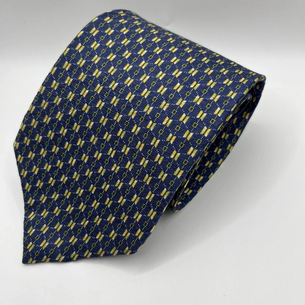 Chelanni France Tie Blue Yellow Geometric Silk Made In Italy